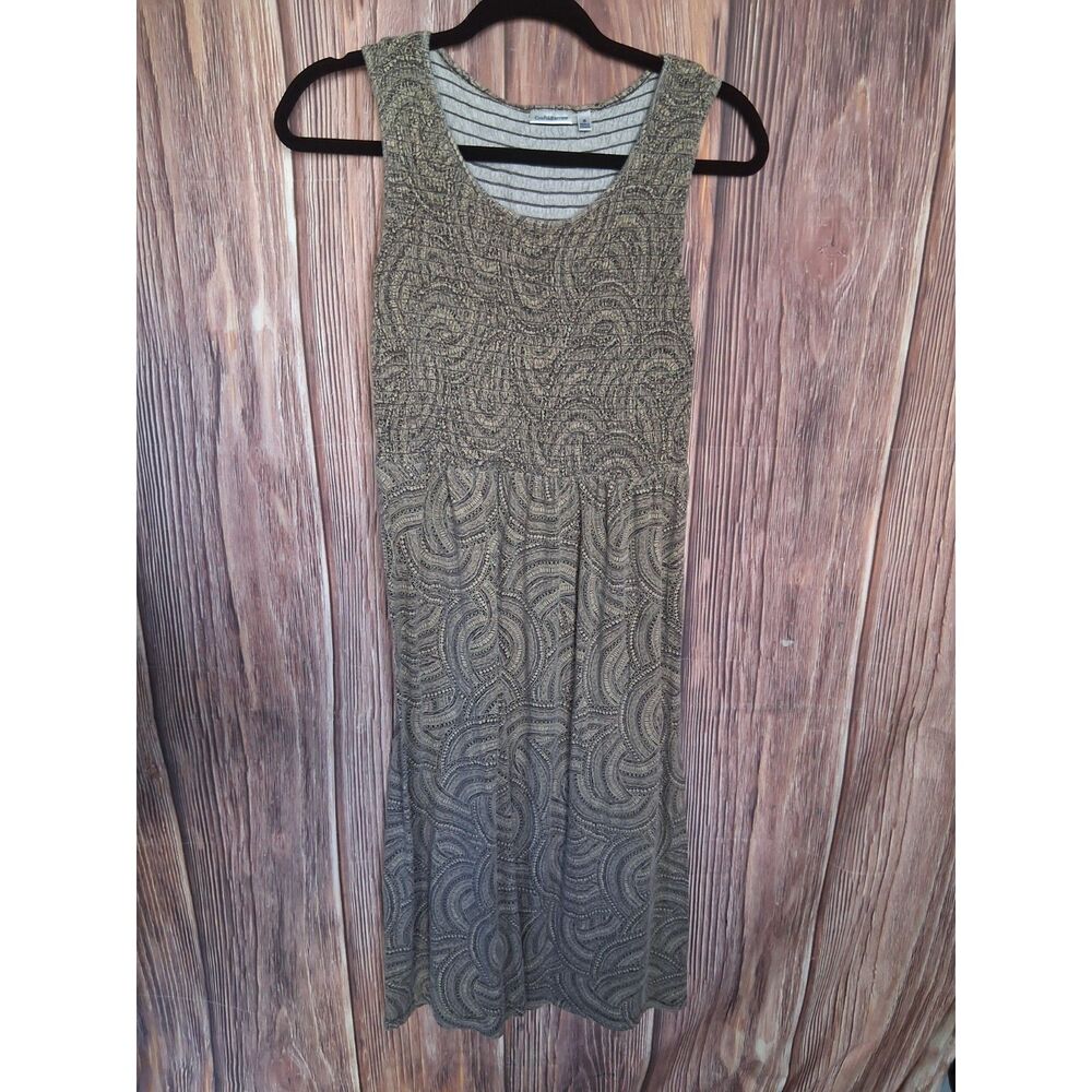 Croft & Barrow Small Boho Smocked Body Tank Midi Dress Brown Tan Swirl Print